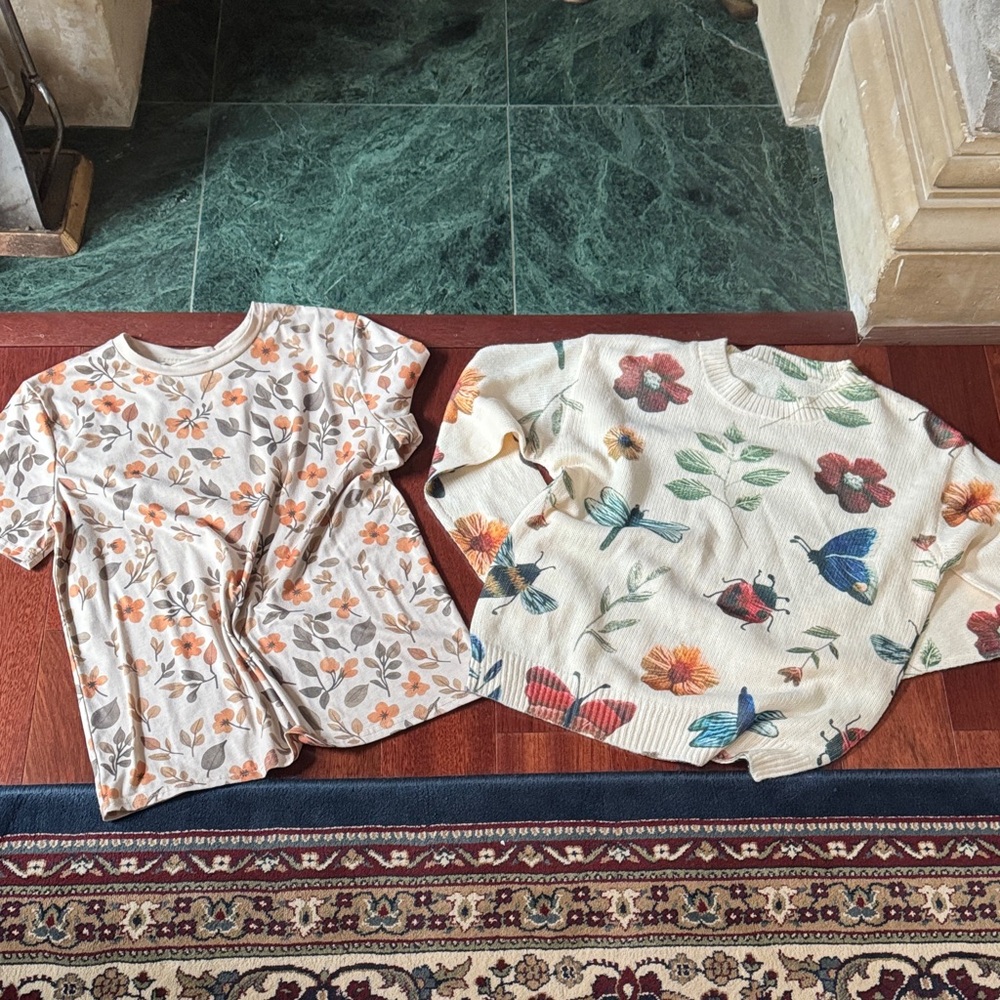 Floral Short Sleeve Tee - Cream and Multicolor sweater new sheen (s)